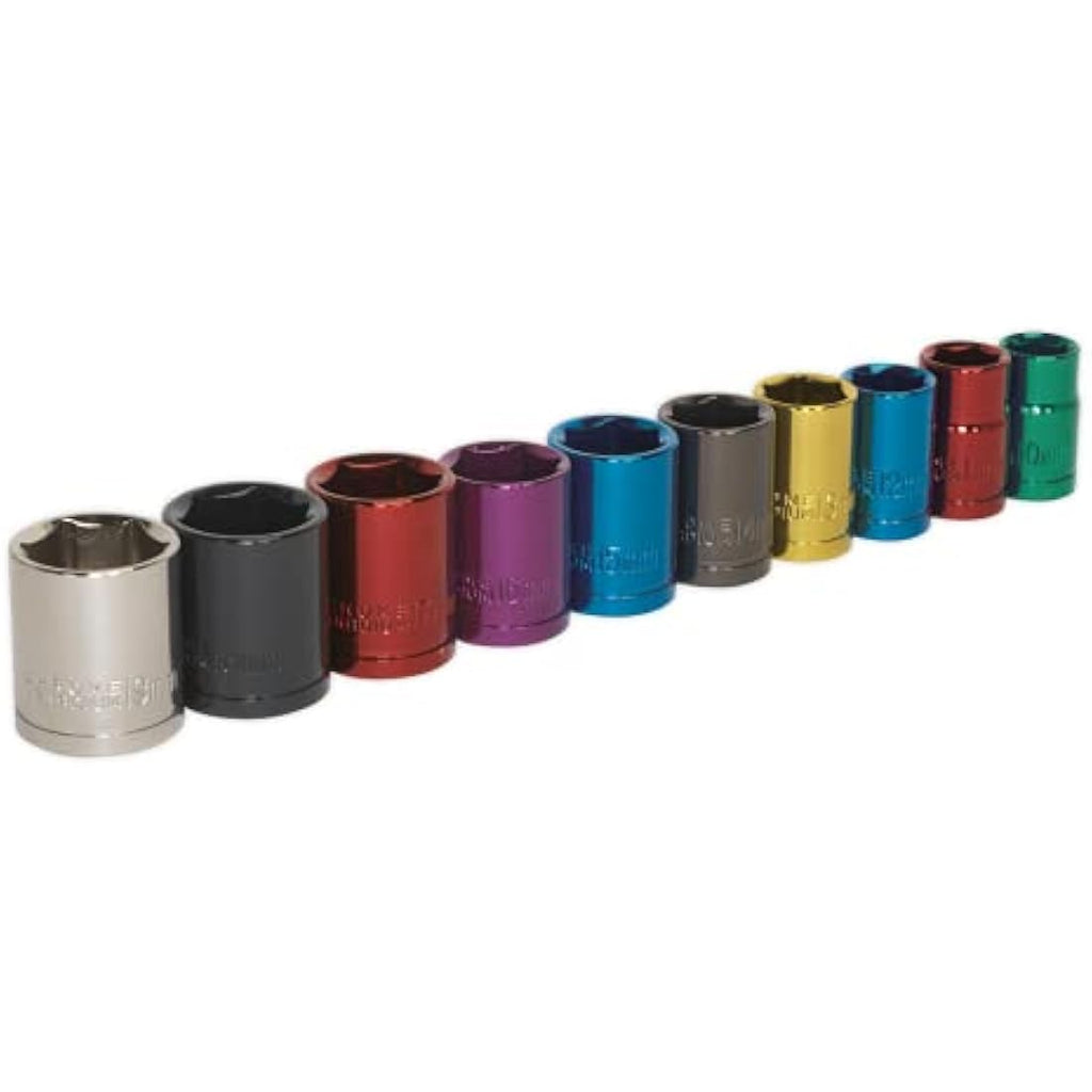 Sealey Ak285 Multi-Coloured Socket Set 10Pc 3/8Sq Drive 6Pt Walldrive Metric