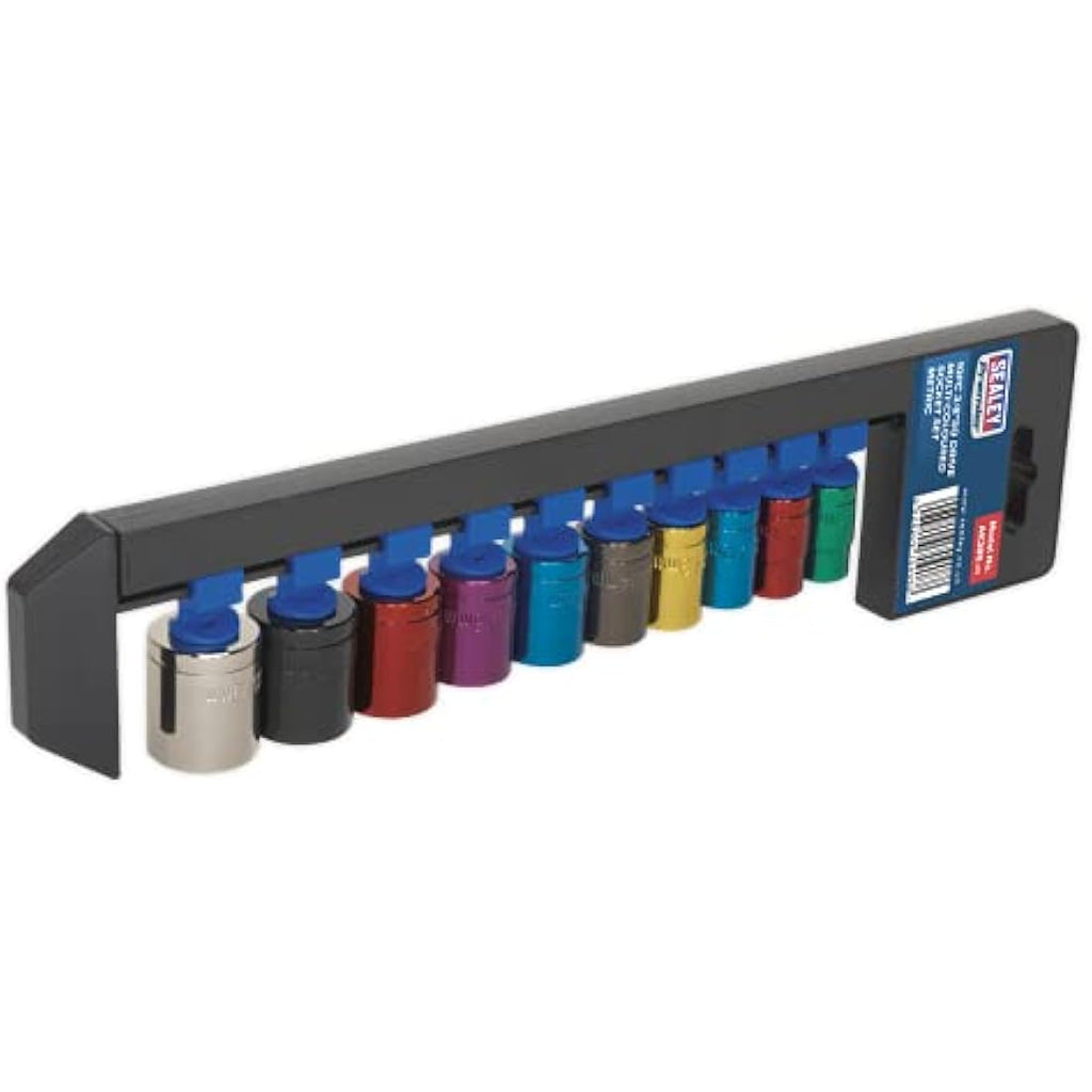 Sealey Ak285 Multi-Coloured Socket Set 10Pc 3/8Sq Drive 6Pt Walldrive Metric