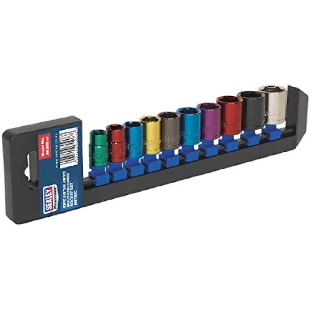 Sealey Ak285 Multi-Coloured Socket Set 10Pc 3/8Sq Drive 6Pt Walldrive Metric