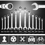 DURATECH Flex-Head Ratchet Spanner Set, 12-Piece Combination Wrench Set with 72 Tooth Ratchet Gear, Chrome Vanadium Steel, Metric, 8-19mm-OverDrive Kart Shop